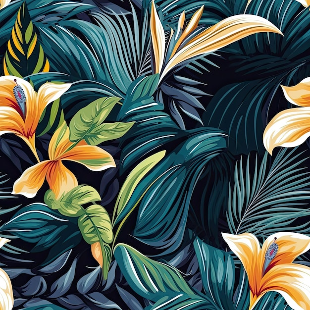 a colorful background of tropical plants and flowers