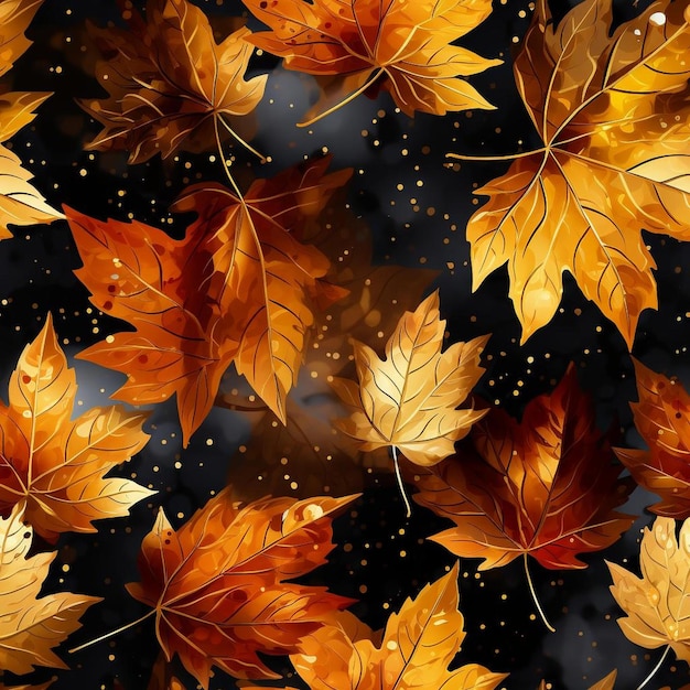 カラフルな背景に紅葉と秋の文字。