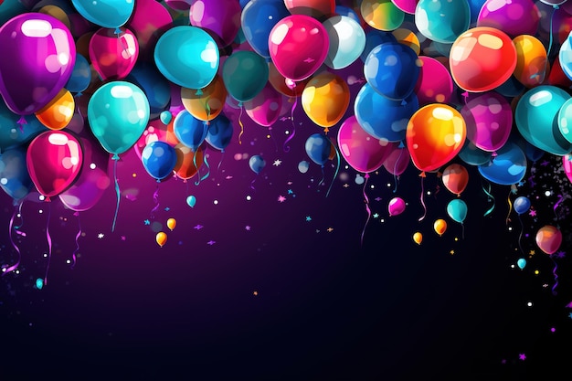 a colorful background with balloons and a purple background with bubbles