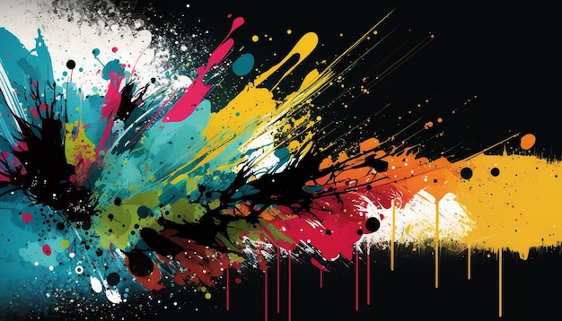 A colorful background with a black background and a black background with a paint splatter.