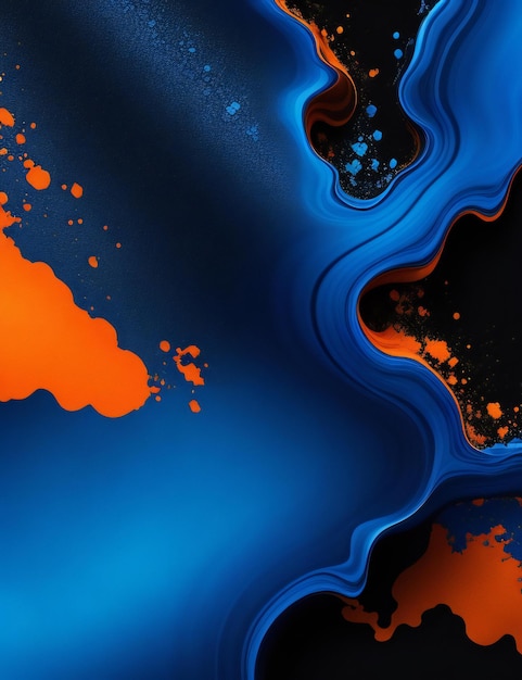 Цветный фон с черным фоном и синей и оранжевой краской ai генерируется