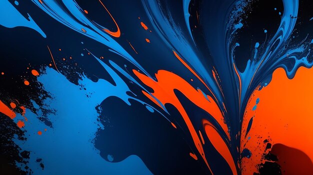 A colorful background with a black background and a blue and orange paint