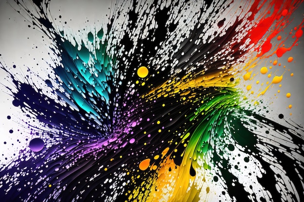 A colorful background with a black background and a rainbow colored paint splatter.