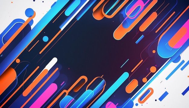 A colorful background with a black border and a blue and orange background with the word's on it