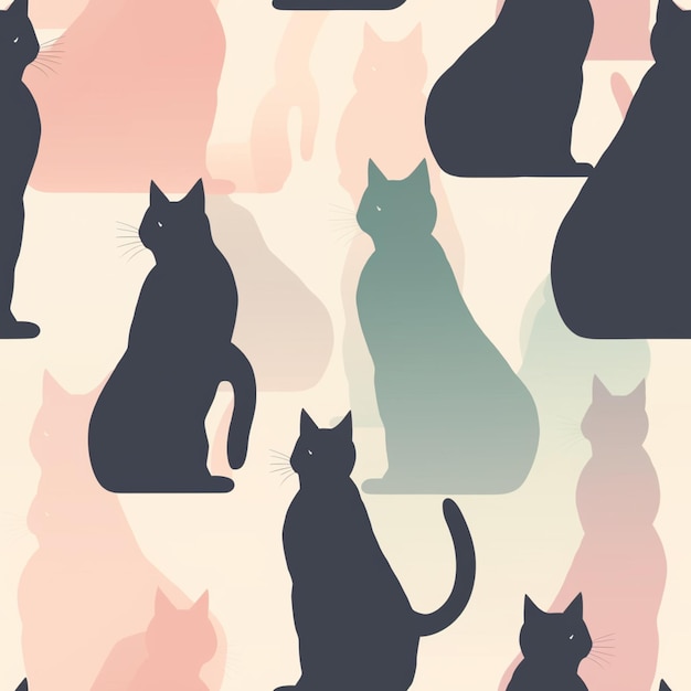 カラフルな背景に黒猫が描かれており、そのうちの 1 匹には「猫という言葉」というラベルが付いています。