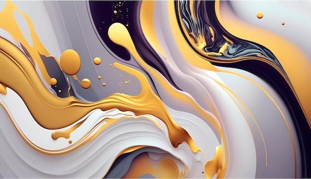 A colorful background with a black and white painting with gold paint drops.