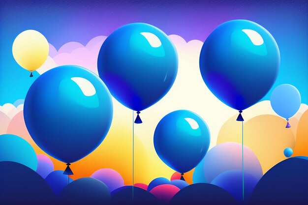 Photo a colorful background with blue balloons on the bottom and the bottom of the balloons on the bottom.