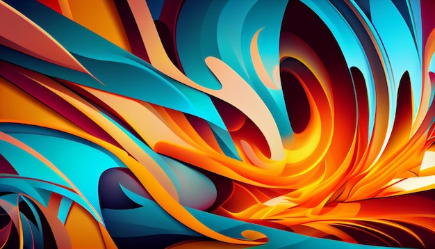 A colorful background with a blue and orange flame pattern.