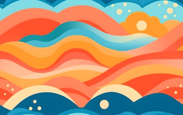 A colorful background with a blue and orange wave pattern.