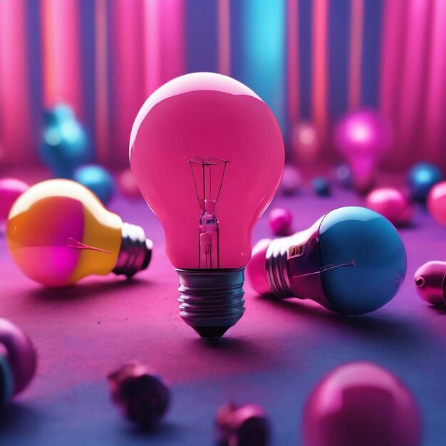 A colorful background with a blue and pink background with a blurry lightbulbs