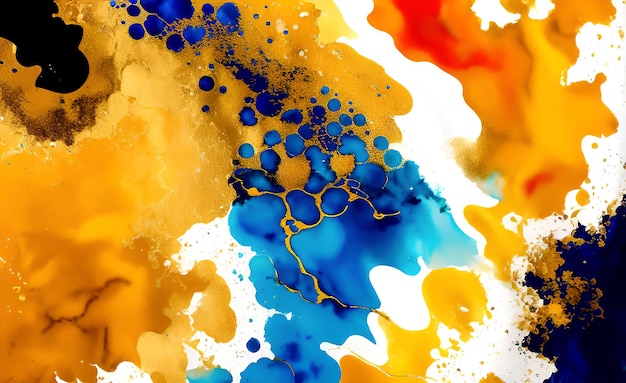 A colorful background with a blue and yellow paint that says'blue '