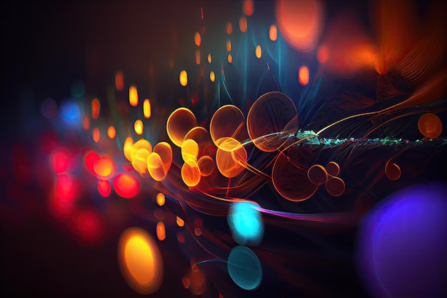 A colorful background with a blurry image of a light and a blue circle.