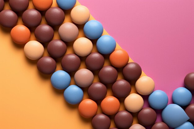 A colorful background with a bunch of chocolate balls.