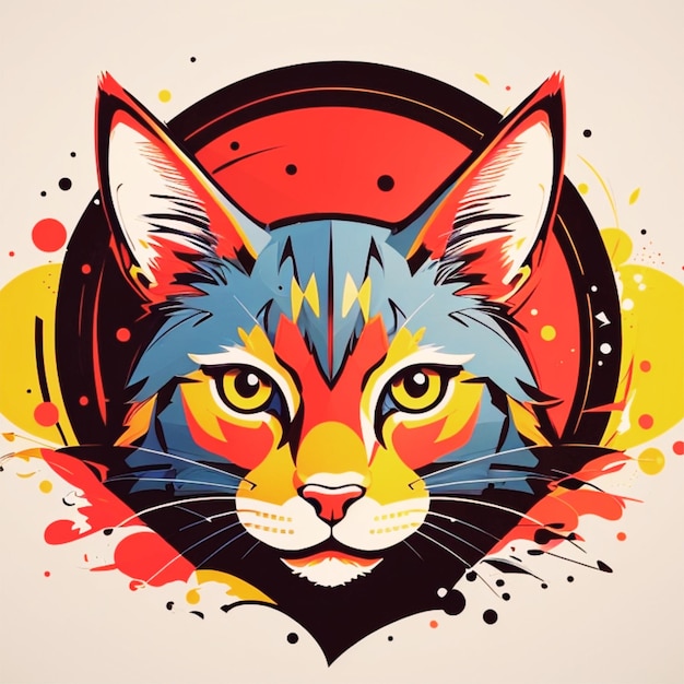 A colorful background with a cat head in the center