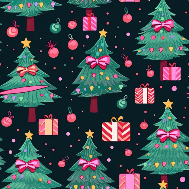 a colorful background with a christmas tree and presents