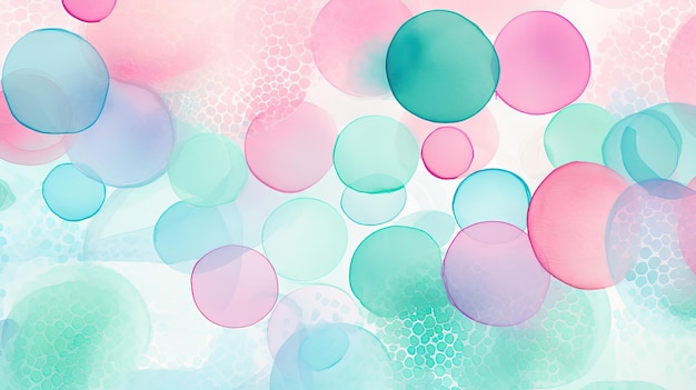 a colorful background with circles and bubbles in the middle