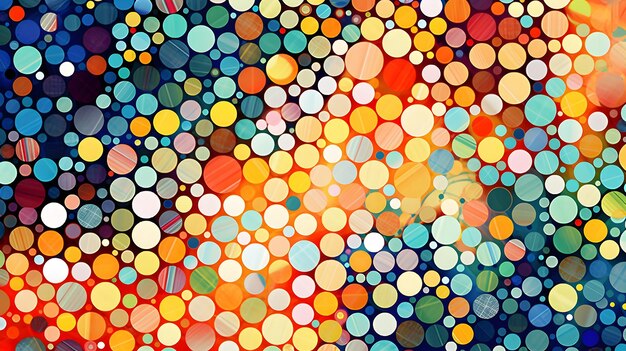 A colorful background with circles and dots that are colored in different colors