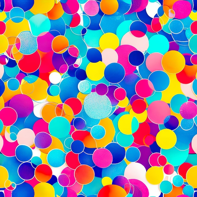 A colorful background with circles and the word bubble on it.