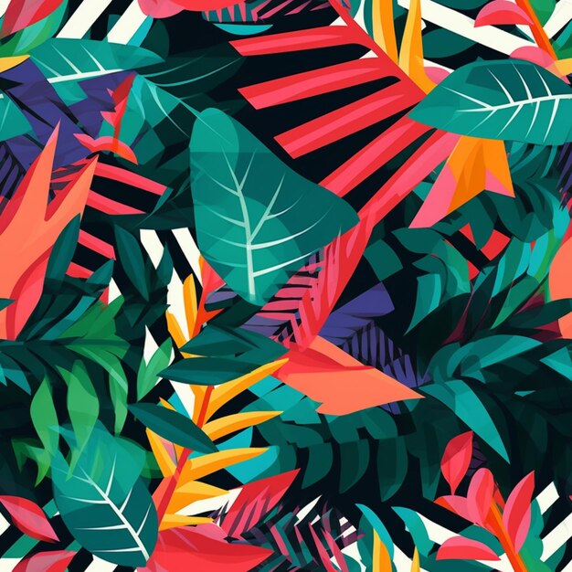 A colorful background with a colorful tropical pattern