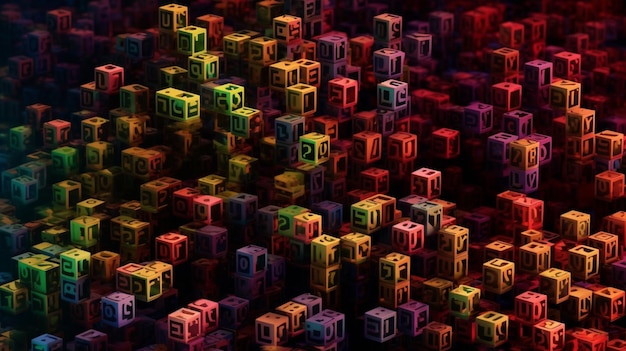 A colorful background with cubes and the word " on it "