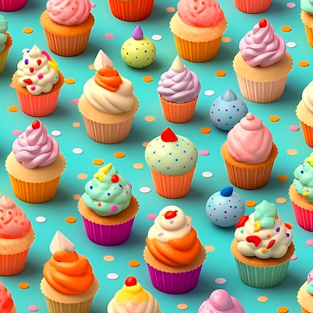 A colorful background with cupcakes on it