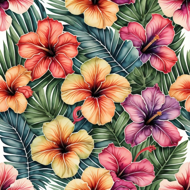 Photo a colorful background with different flowers and leaves.