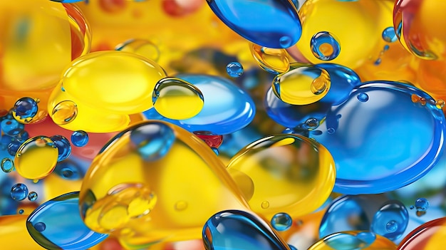 A colorful background with drops of water and the word soap