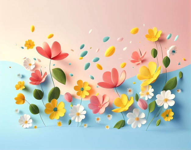 A colorful background with flowers and butterflies.