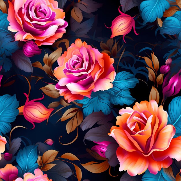 A colorful background with flowers and leaves and flowers.