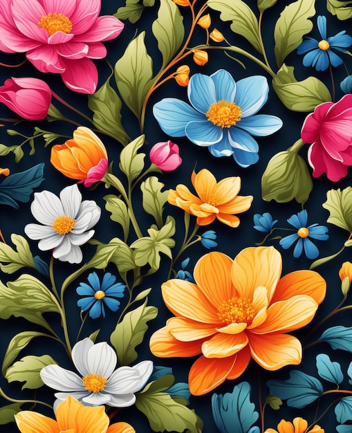 A colorful background with flowers and leaves