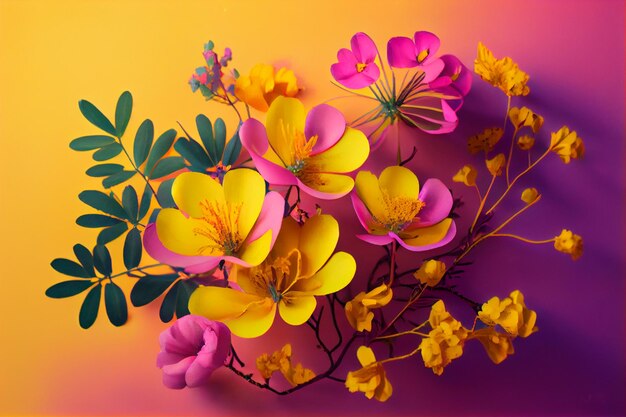 A colorful background with flowers and leaves.