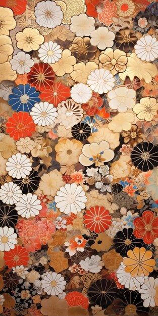 A colorful background with flowers and a pattern.