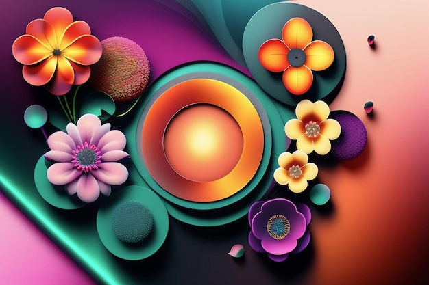 A colorful background with flowers and a picture of a flower.