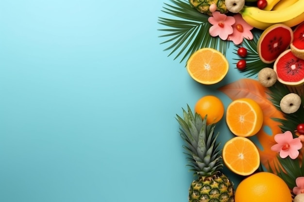 A colorful background with fruits and leaves.