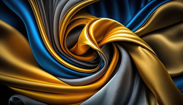 A colorful background with a gold and blue fabric.