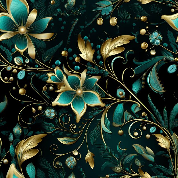 A colorful background with gold and blue flowers.