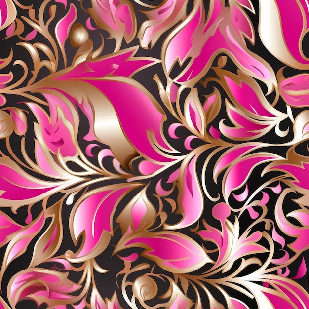 A colorful background with a gold and pink flower design.