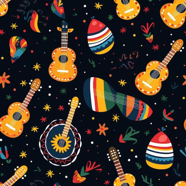 A colorful background with a guitar and a guitar.