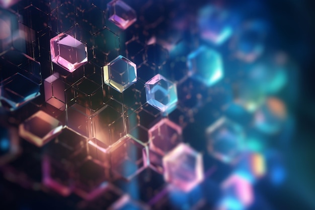 A colorful background with hexagons and the word cubes