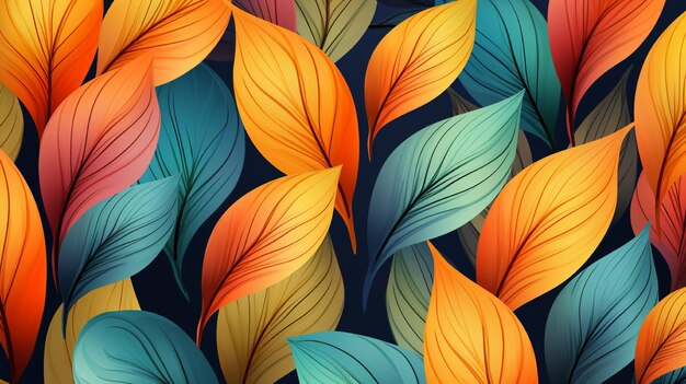 잎과 잎의 다채로운 패턴을 가진 다채로운 배경