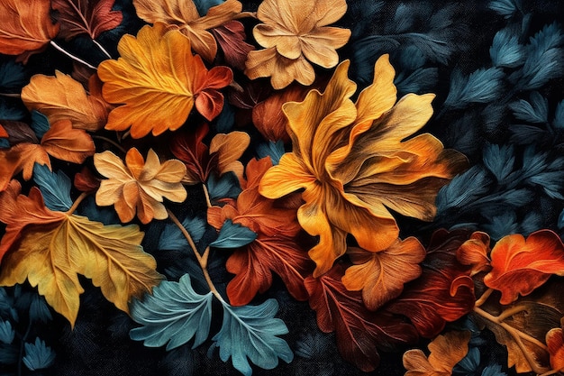 A colorful background with leaves and flowers.