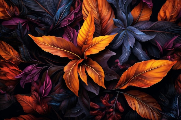 A colorful background with leaves and flowers.