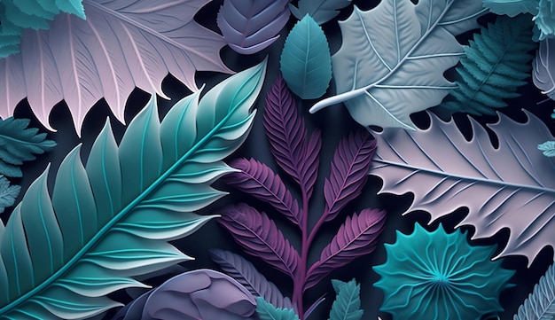 Photo a colorful background with leaves and a leaf pattern.