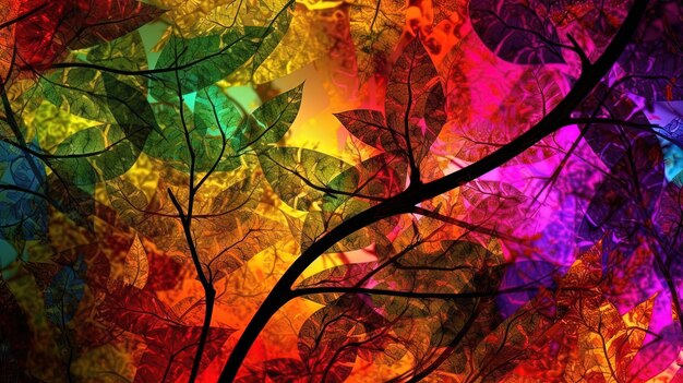 A colorful background with leaves and the word love on it