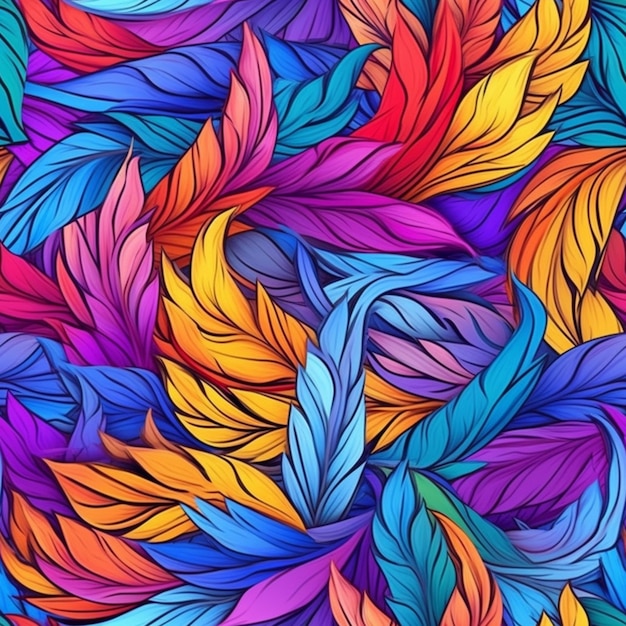 a colorful background with many different colored feathers generative ai