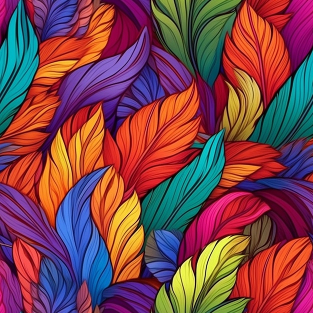 a colorful background with many different colored feathers generative ai