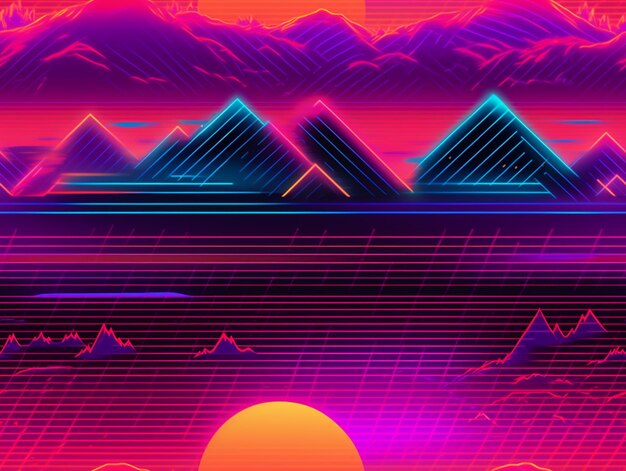 Foto uno sfondo colorato con montagne e un tramonto generativo ai