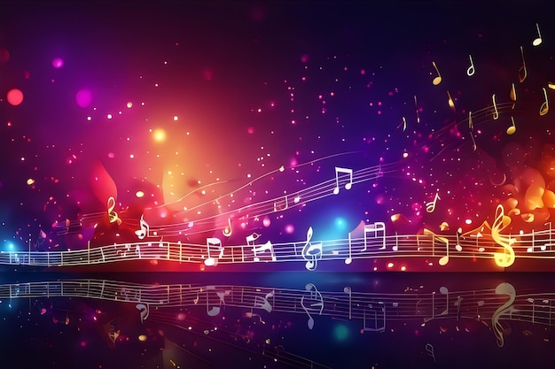 a colorful background with music notes and a musical note