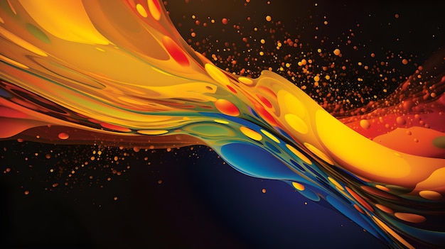 A colorful background with orange, blue, and yellow paint splatters.