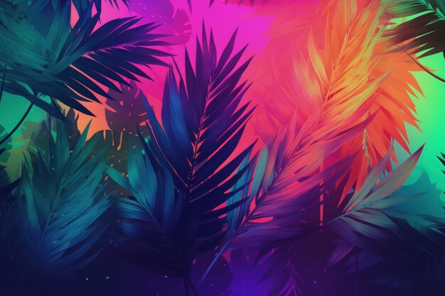 A colorful background with palm leaves generative AI